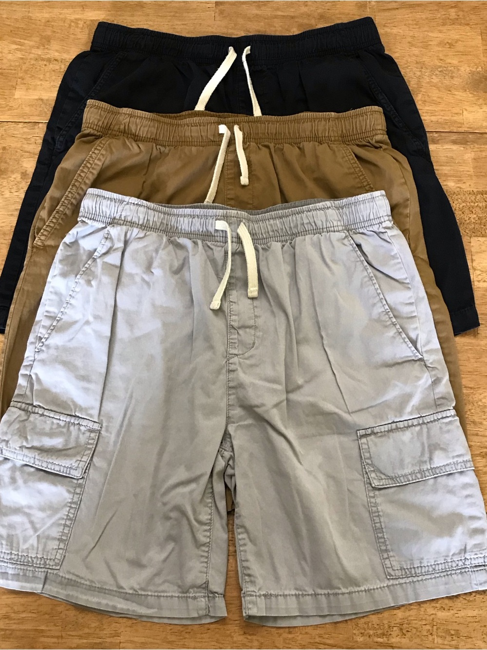Old Navy Boys Casual & Cargo Drawstring Shorts Navy Tan Light Gray Bundle of 3